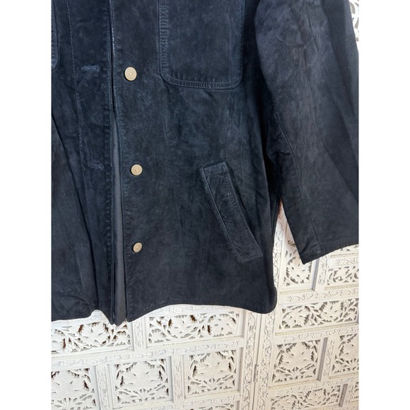 NEW Vtg Eddie Bauer Black Suede Leather Jacket Womens M Fits Larger Grunge Retro - Picture 4 of 8